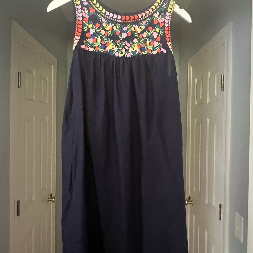 J. Crew Navy Dress with Embroidered Details